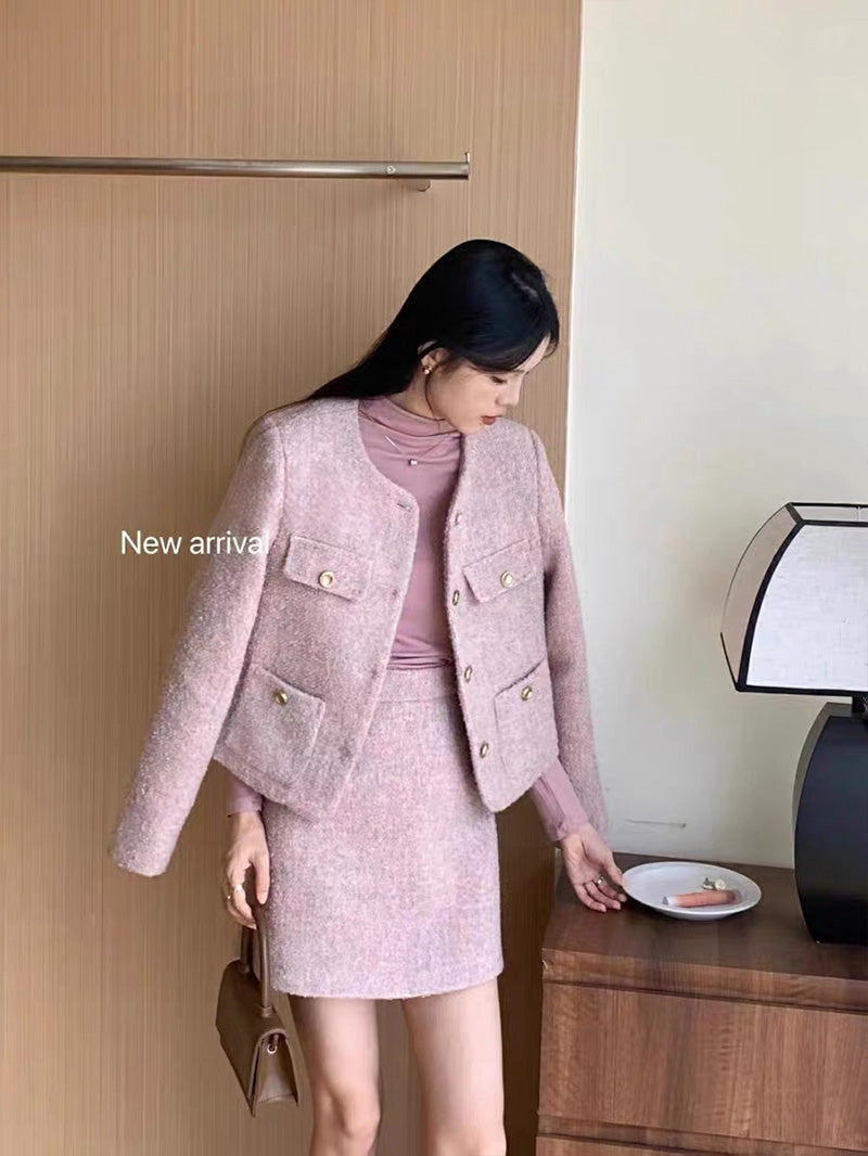 French Woolen Down-filled Coat and Half Skirt Two-piece