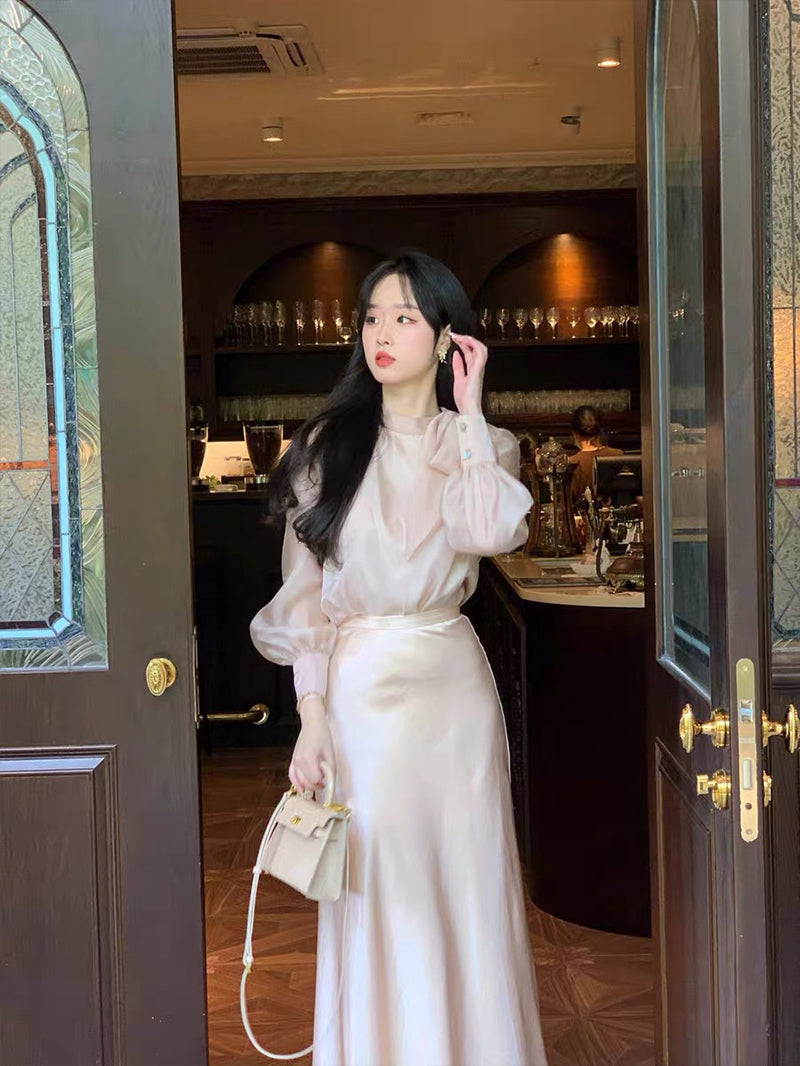 Korean Satin Dress Sweetie Peach Korean Satin Dress Sweetie Peach