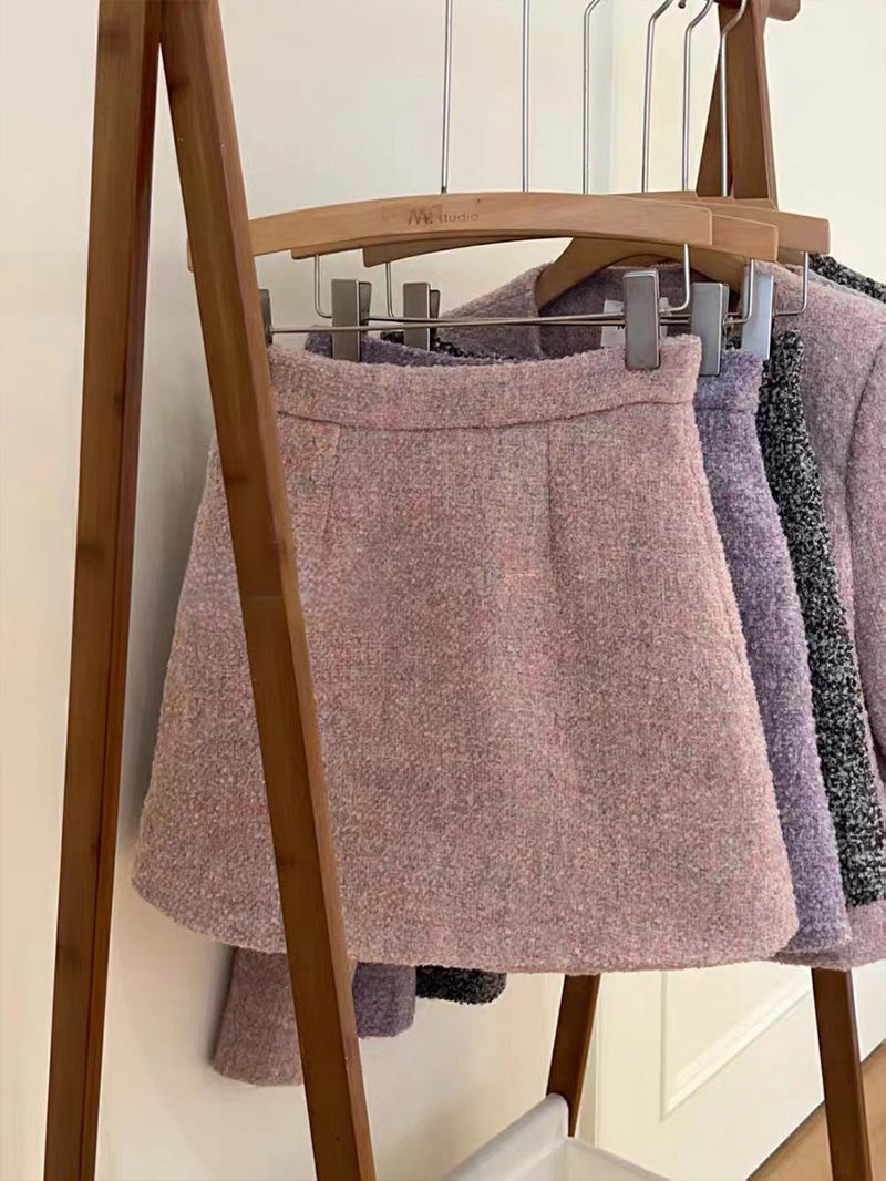 French Woolen Down-filled Coat and Half Skirt Two-piece