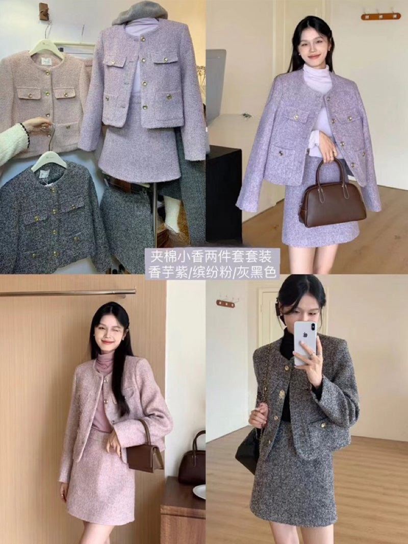 French Woolen Down-filled Coat and Half Skirt Two-piece